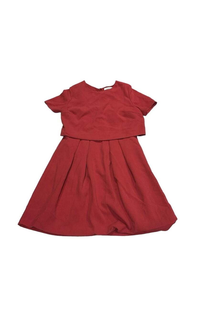 FRNCH Red Layered Look Mini Dress with Pleated Skirt - Picture 6 of 8